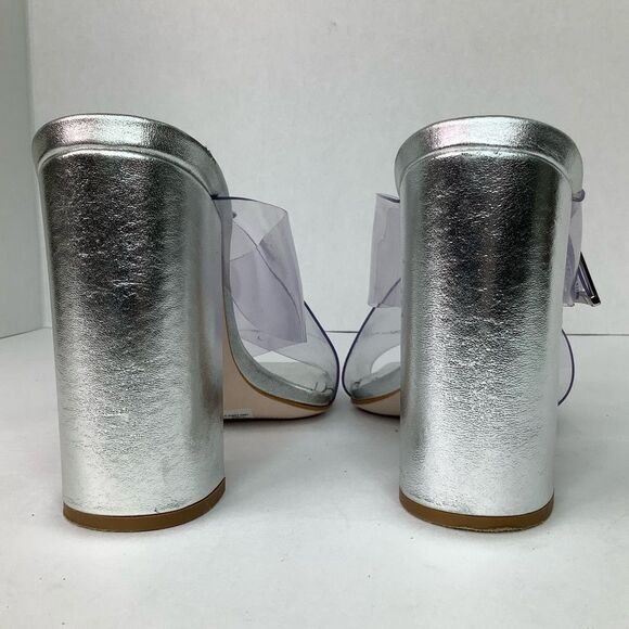 Schutz Madaleni Slide Vinyl  Square Toe Block Heel Silver Sandal Women Sz 8.5B - Picture 7 of 14